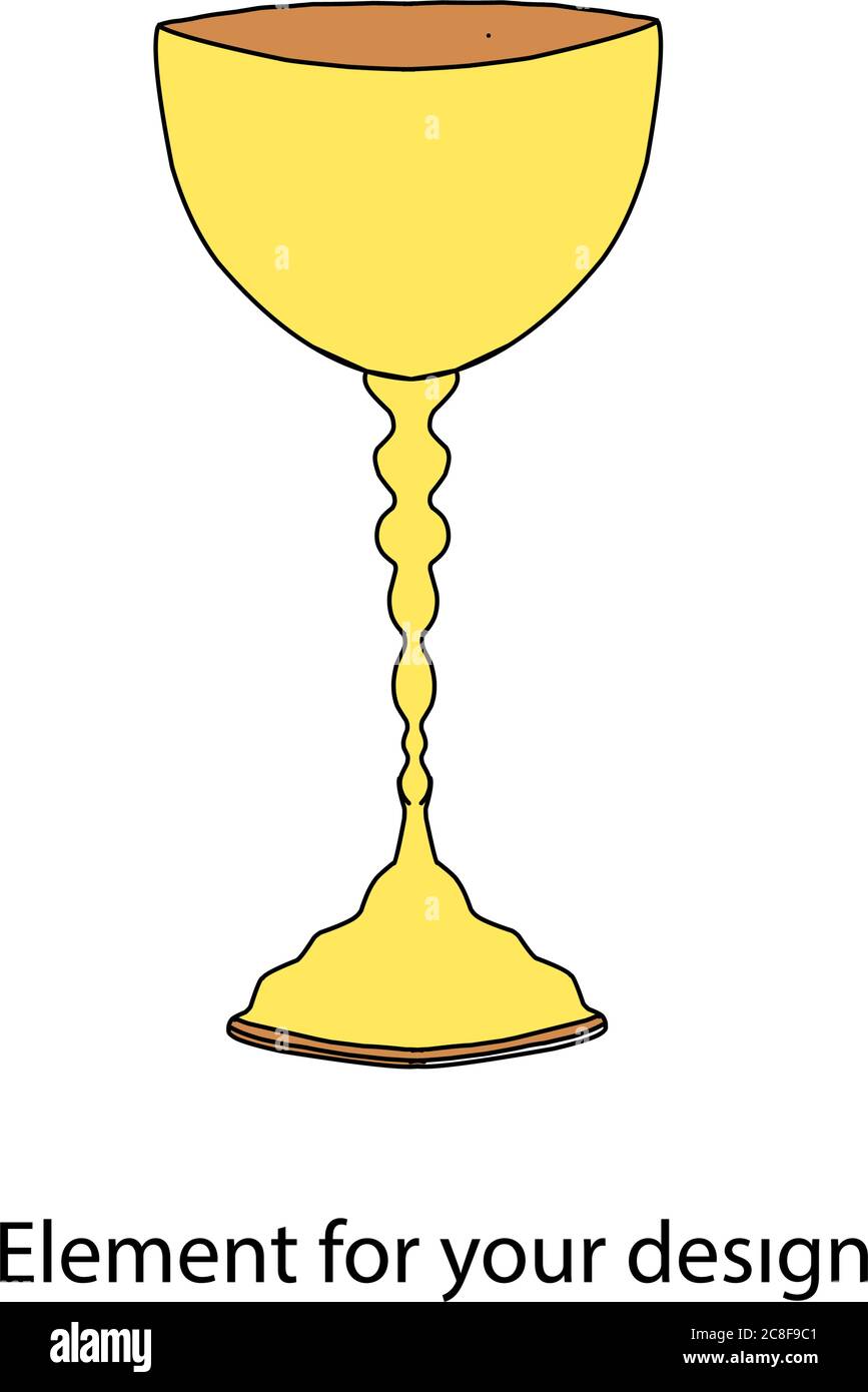 Calice d'oro per il vino. Ciotola su una gamba alta. Illustrazione vettoriale. Illustrazione Vettoriale