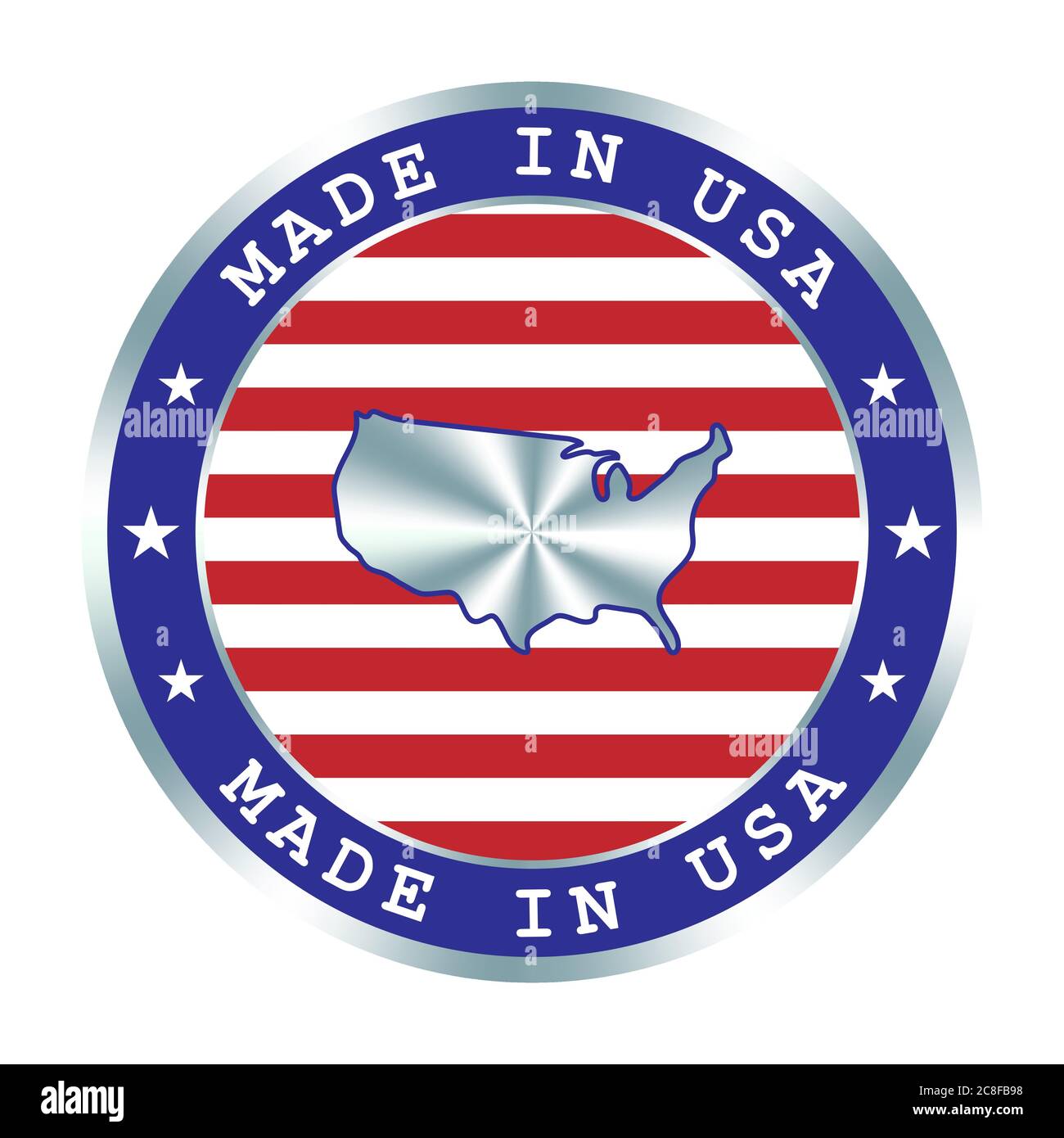 Fabbricato in USA sigillo o timbro. Segno rotondo di ologramma per il disegno dell'etichetta e la commercializzazione nazionale degli Stati Uniti. Etichetta di produzione locale Illustrazione Vettoriale