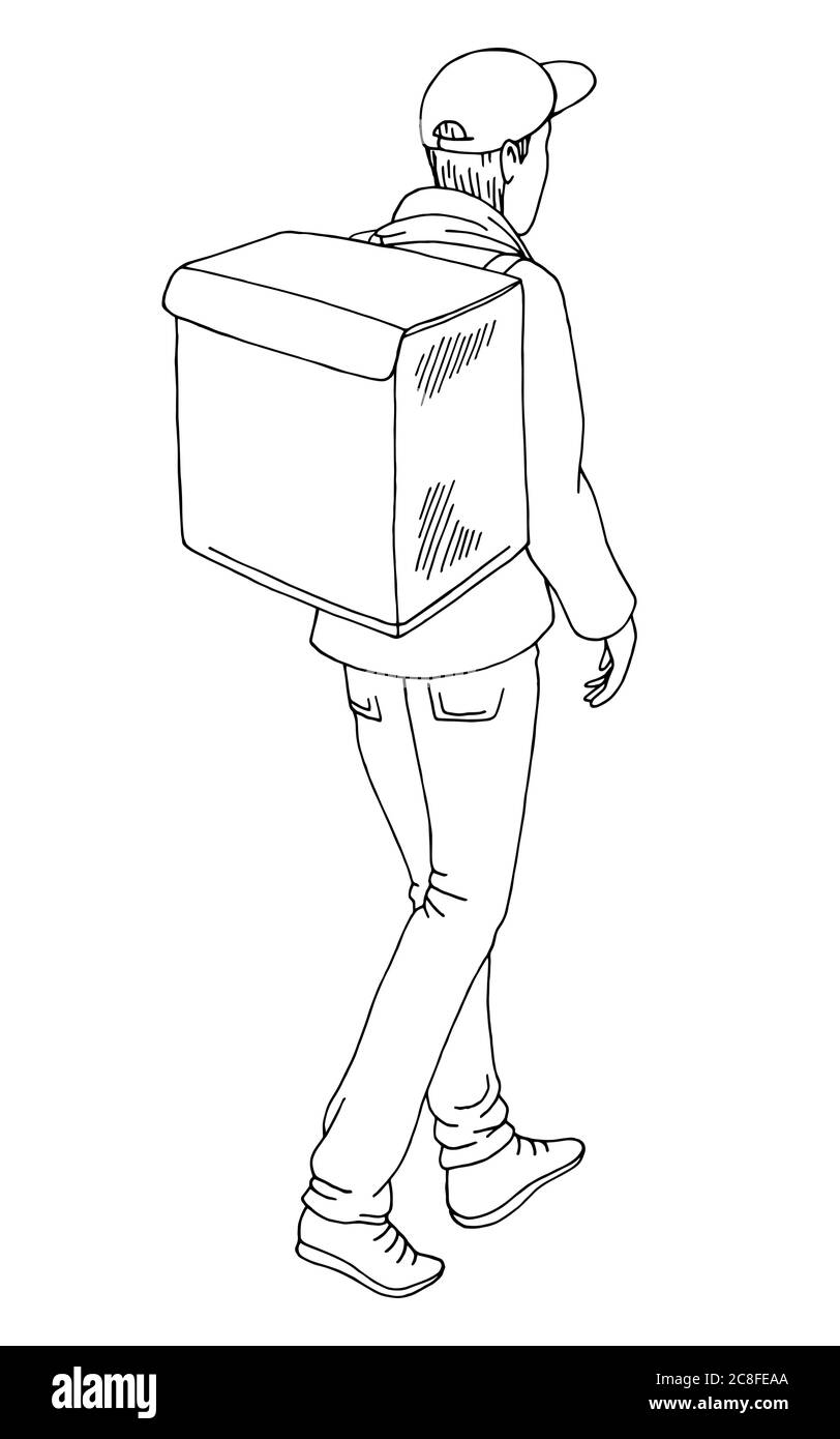 Consegna uomo che cammina isolato grafico bianco nero illustrazione dello schizzo vettore Illustrazione Vettoriale