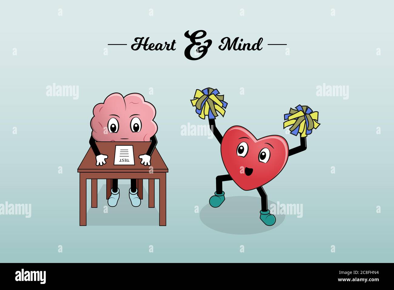 La mente sta facendo un test mentre il cuore lo incoraggia. Illustrazione semplice vettoriale Illustrazione Vettoriale