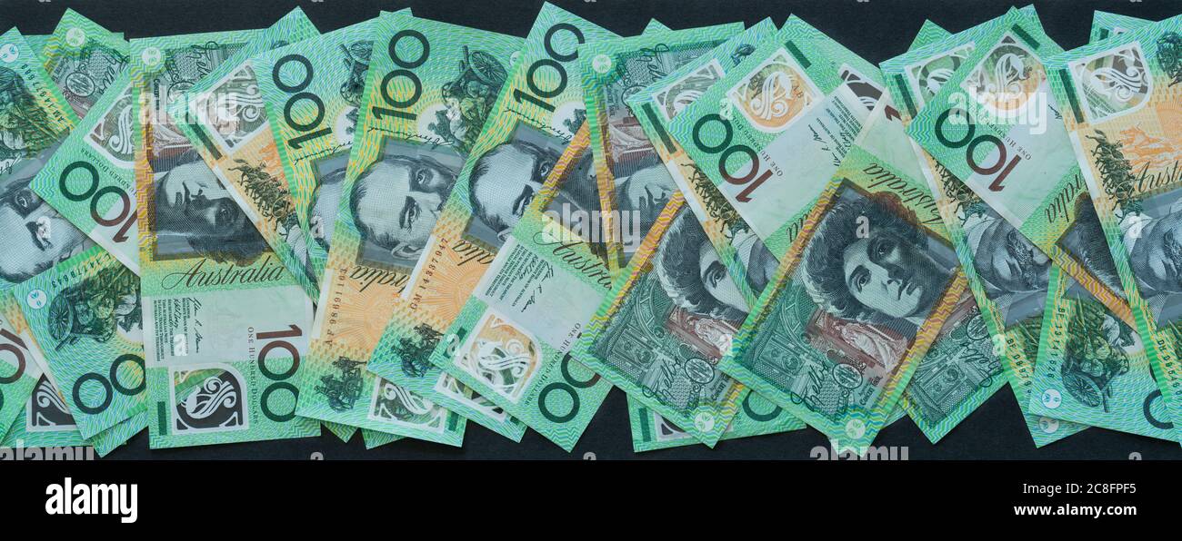 Molti australiani cento dollari banconote per fare banner 100 dollari Foto Stock