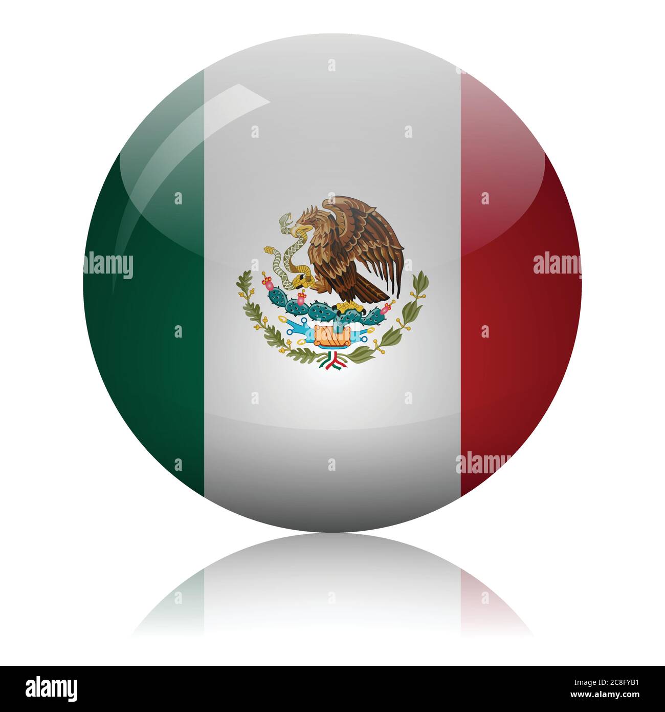 Bandiera messicana palla di vetro sulla superficie dello specchio luminoso illustrazione vettoriale Illustrazione Vettoriale
