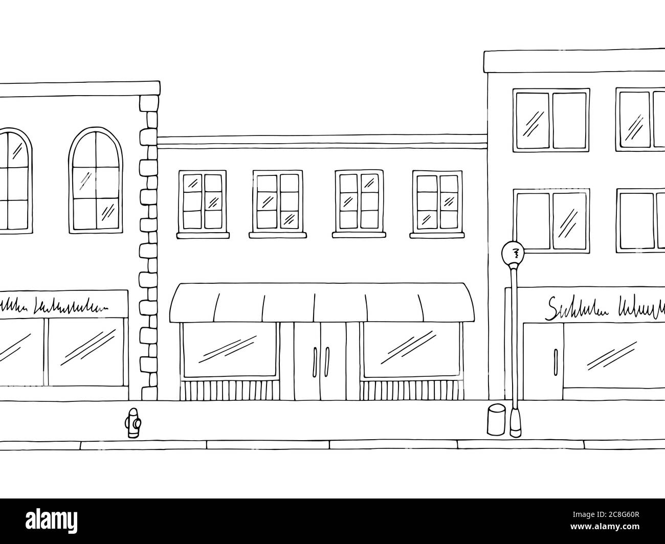 Grafico stradale nero bianco città disegno paesaggio vettore illustrazione Illustrazione Vettoriale