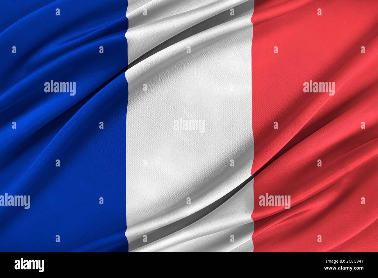 Bandiera francese colorata che sventola nel vento. Foto Stock