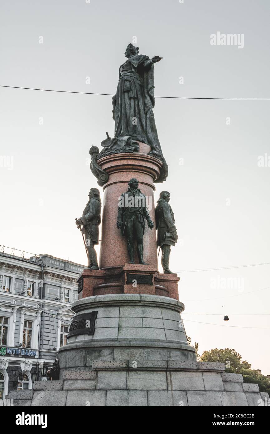 Ucraina, Odessa - 28 agosto 2019: Monumento ai fondatori di Odessa, noto anche come Monumento a Caterina II e i suoi compagni: José de Ribas, Franç Foto Stock