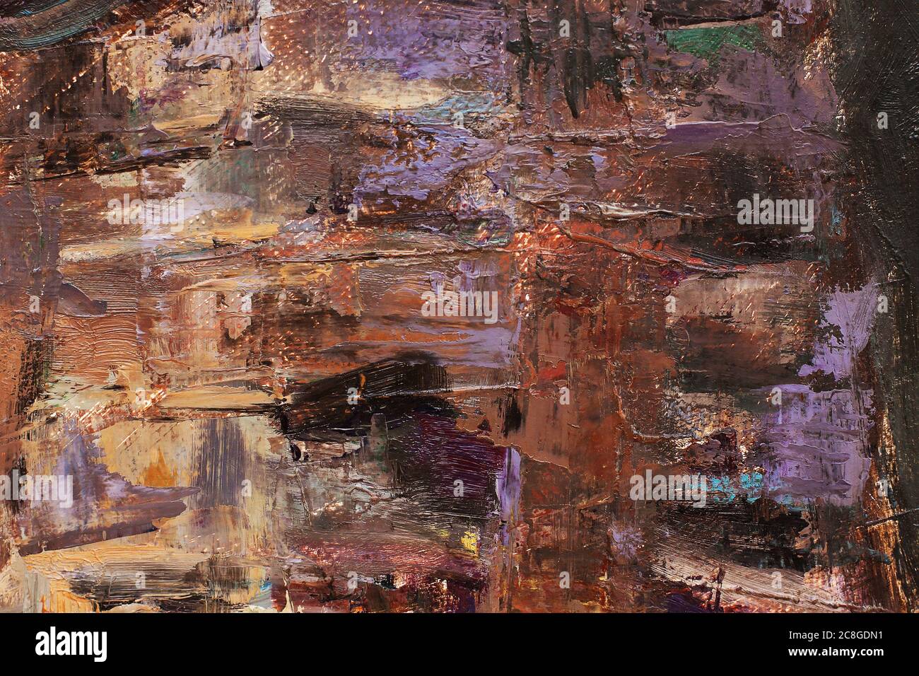Pennellata con vernici ad olio in colori scuri su tela Foto Stock