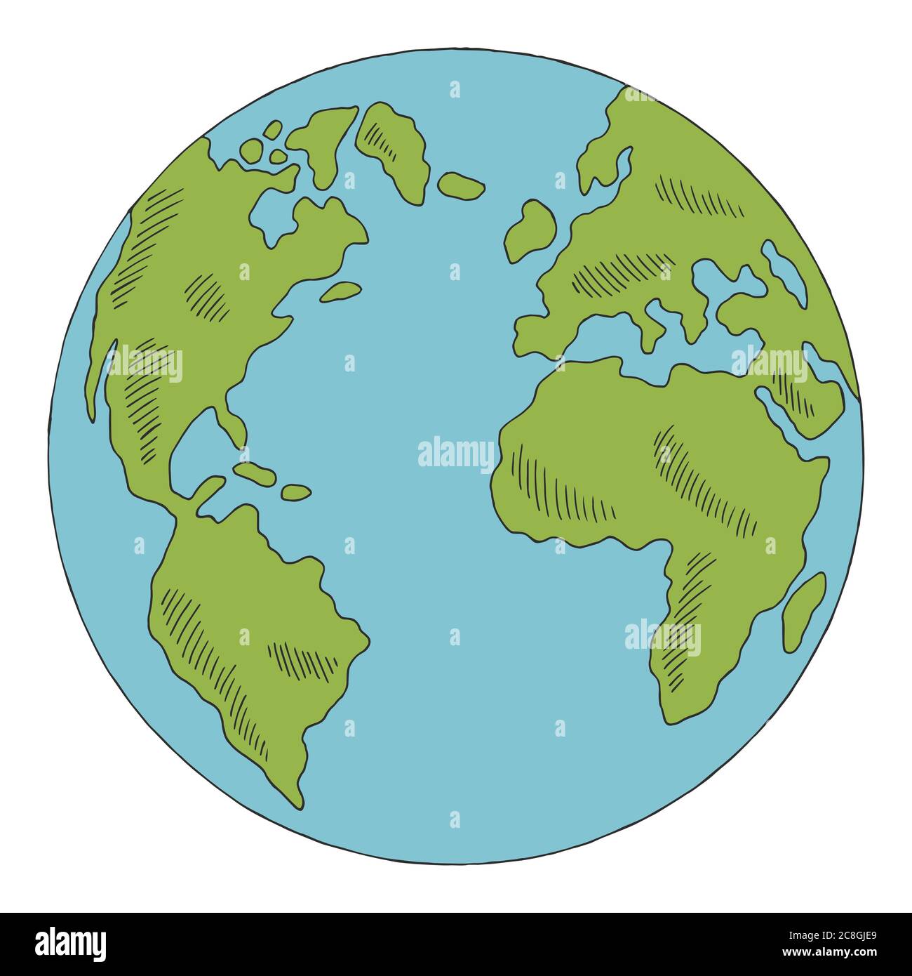 Vettore grafico di illustrazione dello schizzo isolato a colori con globo terrestre Illustrazione Vettoriale