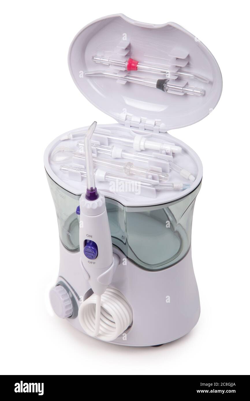 irrigatore orale dentale isolato su sfondo bianco Foto Stock