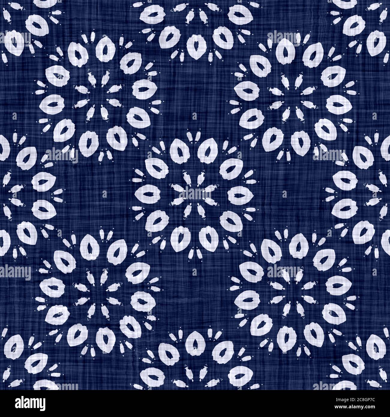 Indaco fiore blu blocco stampa damask tinto texture sfondo. Campione giapponese di ripetizione batik tessuto senza cuciture. Fiorito organico afflitto blocco Foto Stock