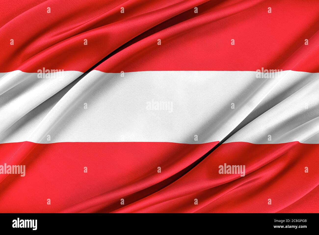 Colorata bandiera austriaca che sventola nel vento. Foto Stock
