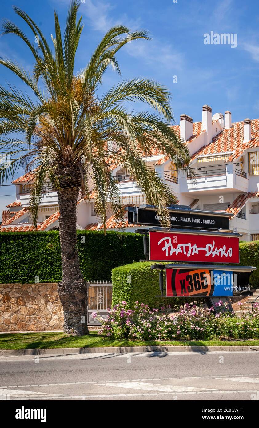 Pubblicità Playa di Aro, Costa Brava Foto Stock