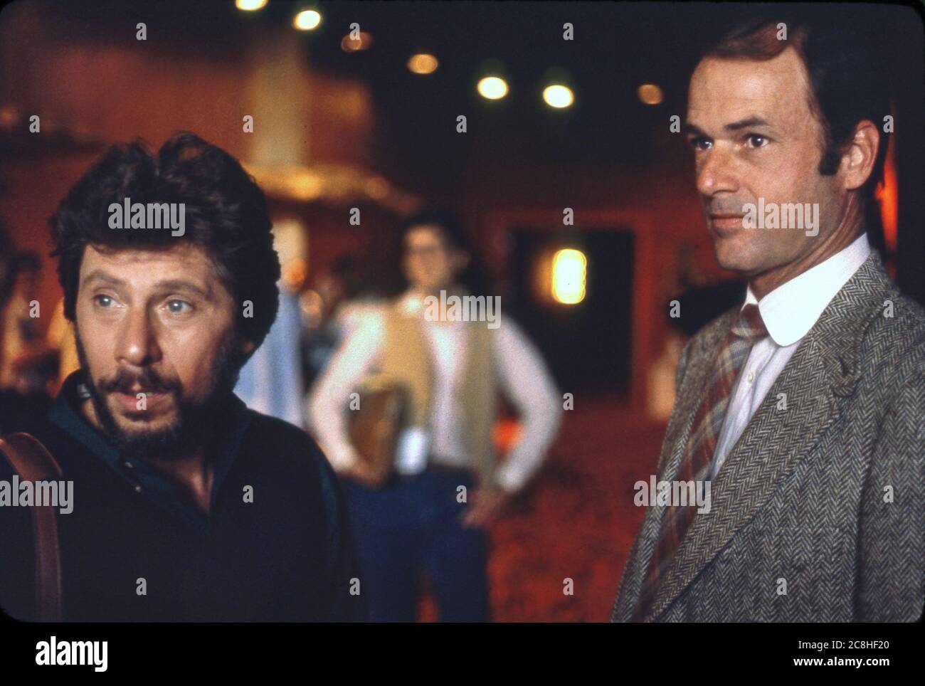 Produzione di film Lou Grant con gli attori Robert Walden e Jack Bannon. Foto Stock