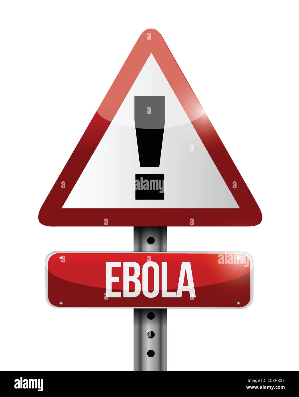 Disegno di illustrazione del cartello di avvertimento Ebola su sfondo bianco Illustrazione Vettoriale