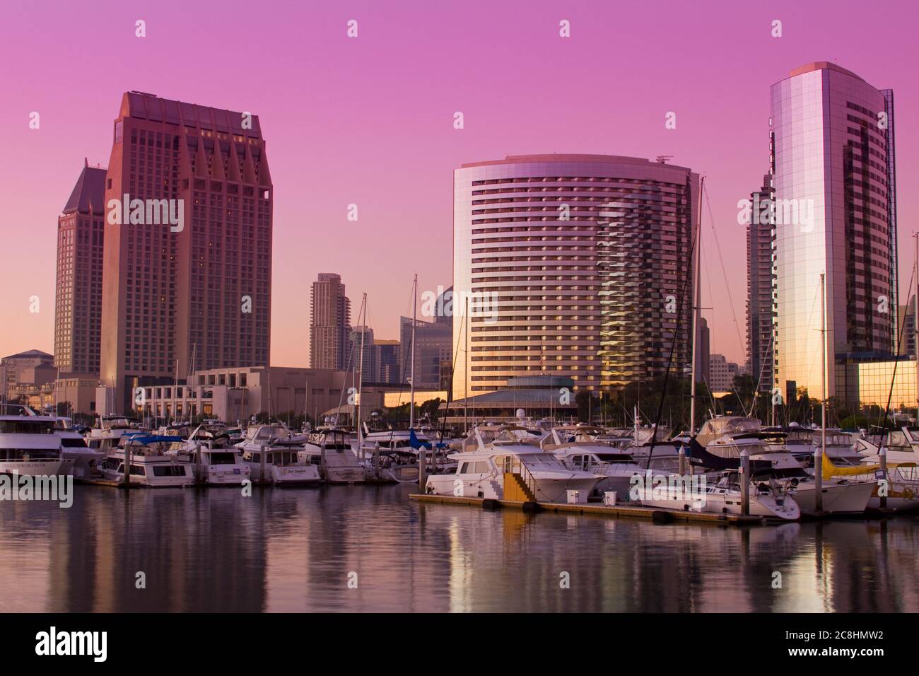 Hotel Hyatt & Marriott sulla Marina Embarcadero, San Diego, California, Stati Uniti Foto Stock