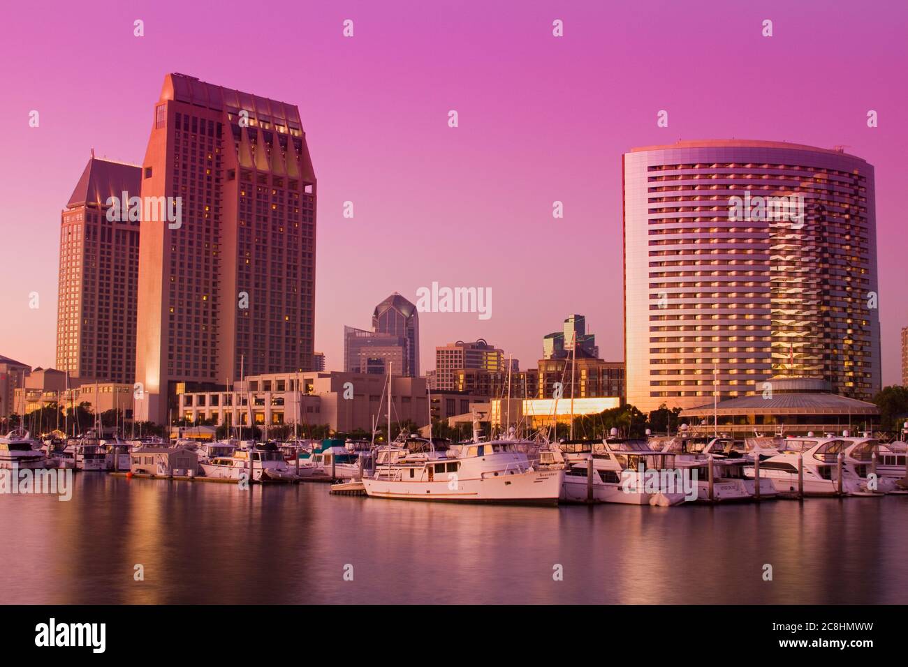 Hotel Hyatt & Marriott sulla Marina Embarcadero, San Diego, California, Stati Uniti Foto Stock