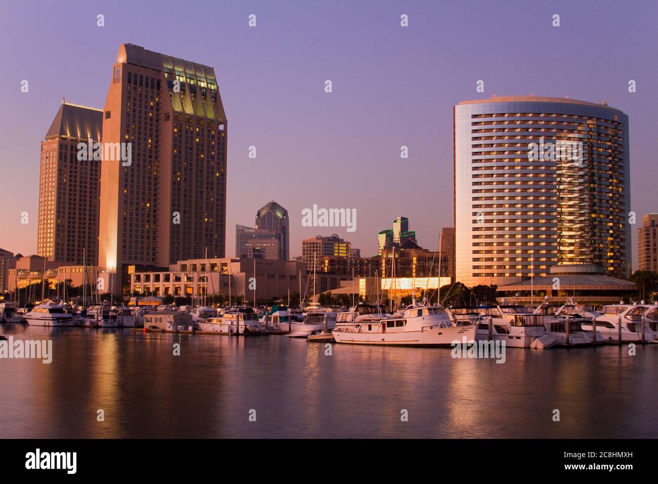 Hotel Hyatt & Marriott sulla Marina Embarcadero, San Diego, California, Stati Uniti Foto Stock