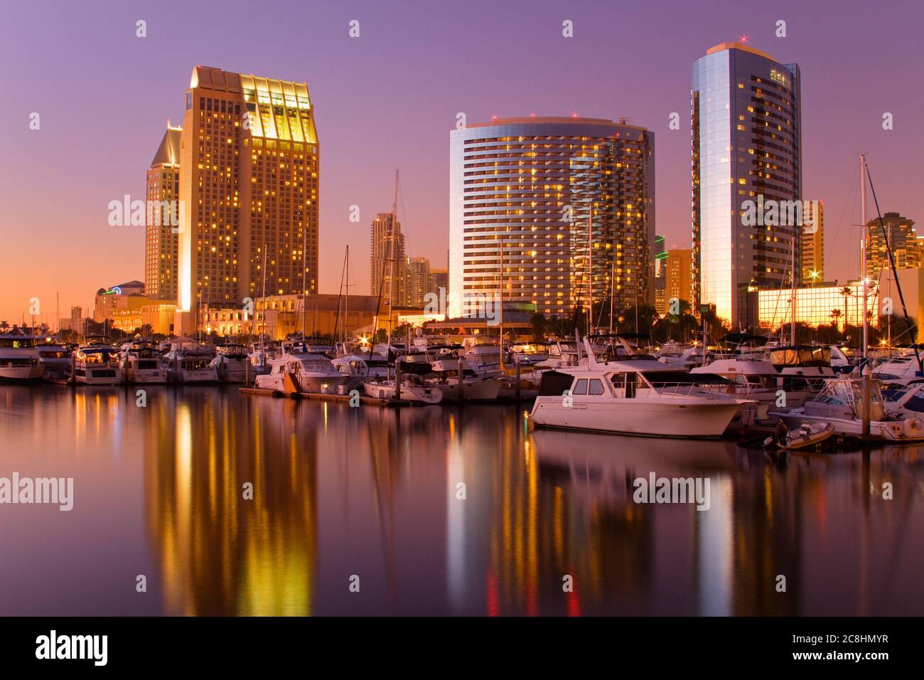 Hotel Hyatt & Marriott sulla Marina Embarcadero, San Diego, California, Stati Uniti Foto Stock