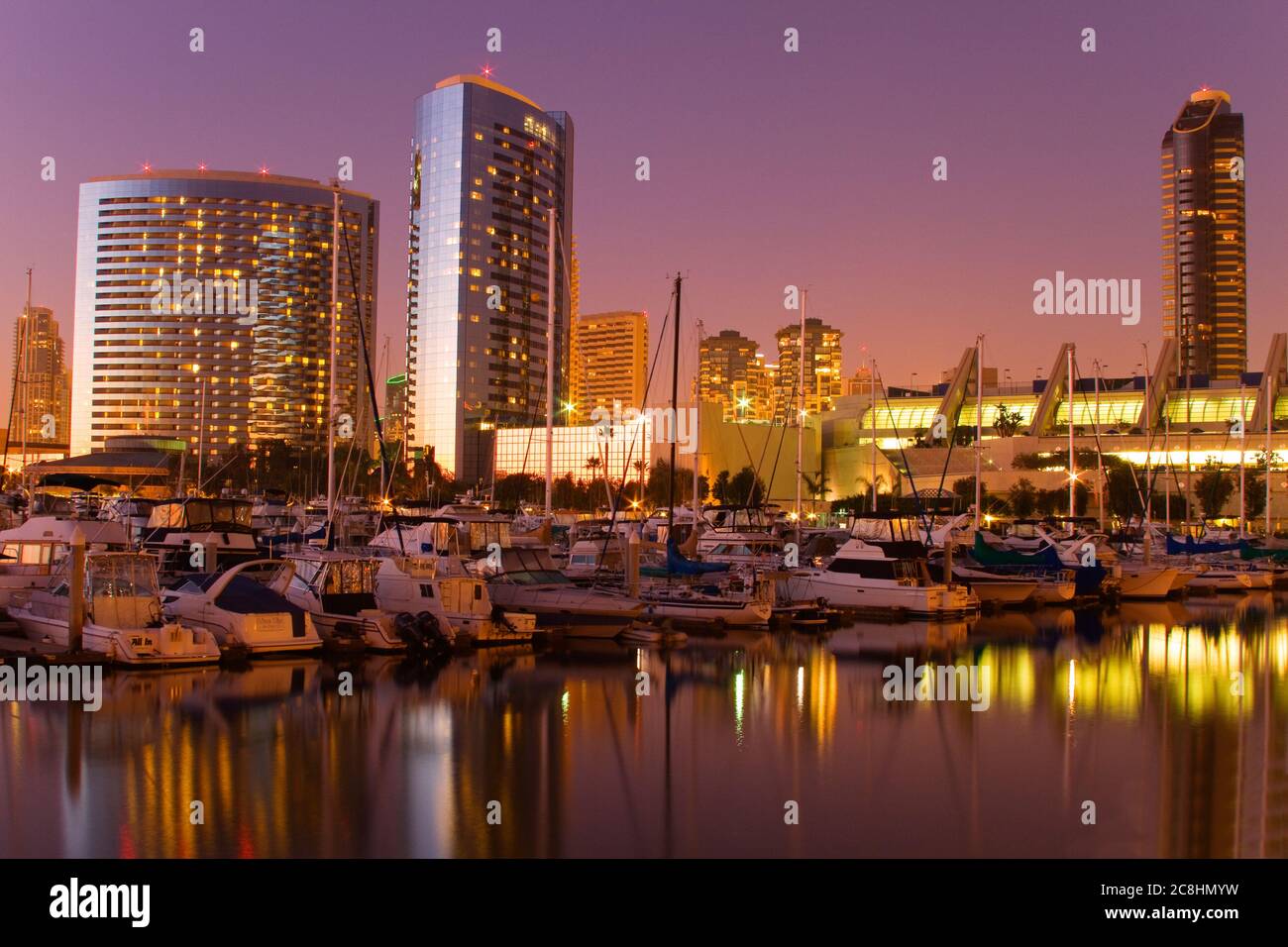 Hotel Hyatt & Marriott sulla Marina Embarcadero, San Diego, California, Stati Uniti Foto Stock