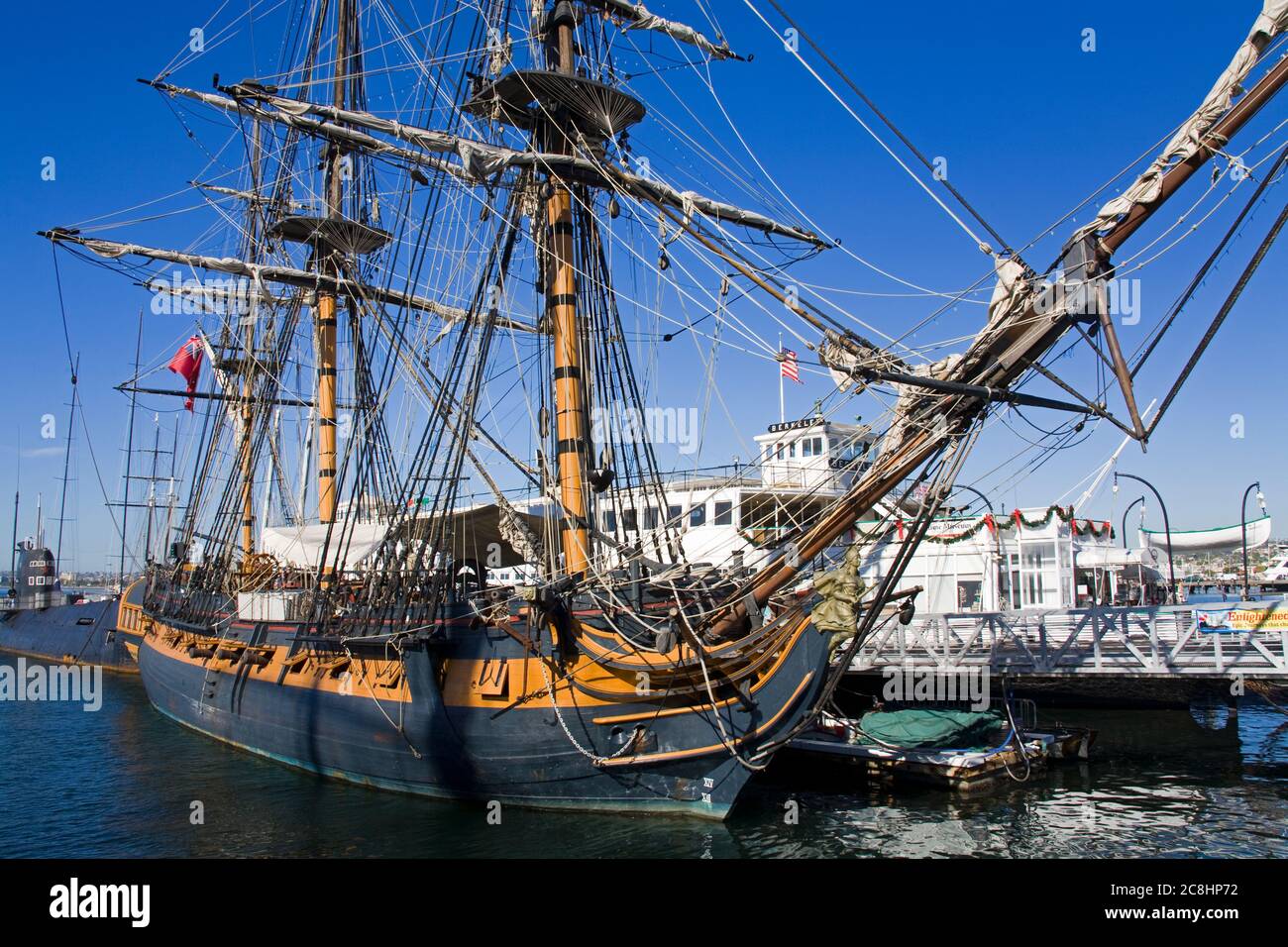Sorpresa HMS al Maritime Museum, Embarcadero, San Diego, California, Stati Uniti Foto Stock