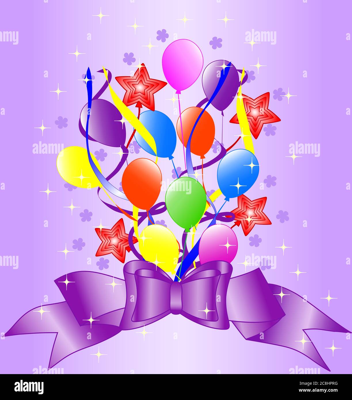 sfondo di compleanno con arco, palloncini, nastri. illustrazione vettoriale Illustrazione Vettoriale