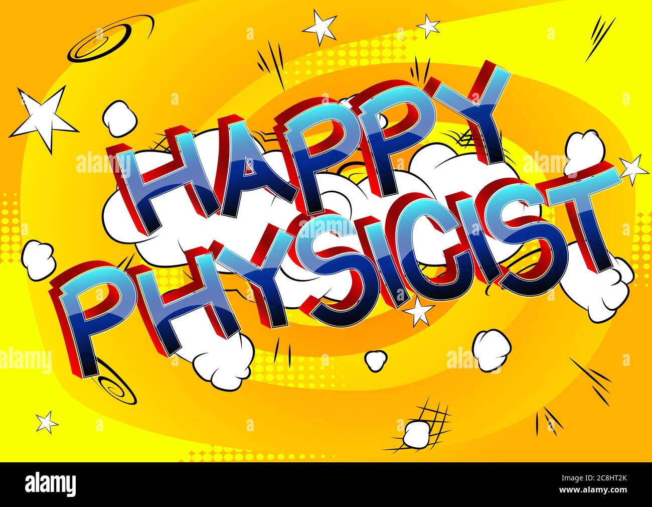 Happy Physicist Comic libro stile cartoon parole. Illustrazione Vettoriale