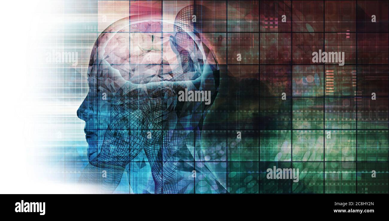 La mente del cervello come codice per la visualizzazione di dati Concept Art Foto Stock