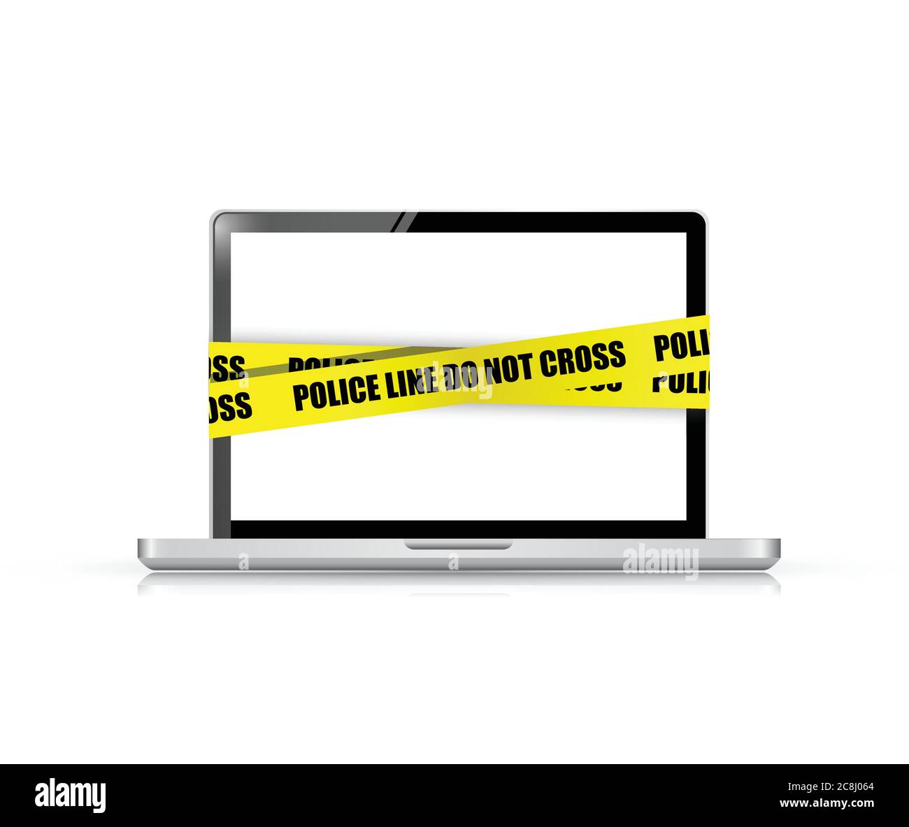 La linea di polizia non attraversa il laptop. design illustrativo del concetto di cyber Crime Illustrazione Vettoriale