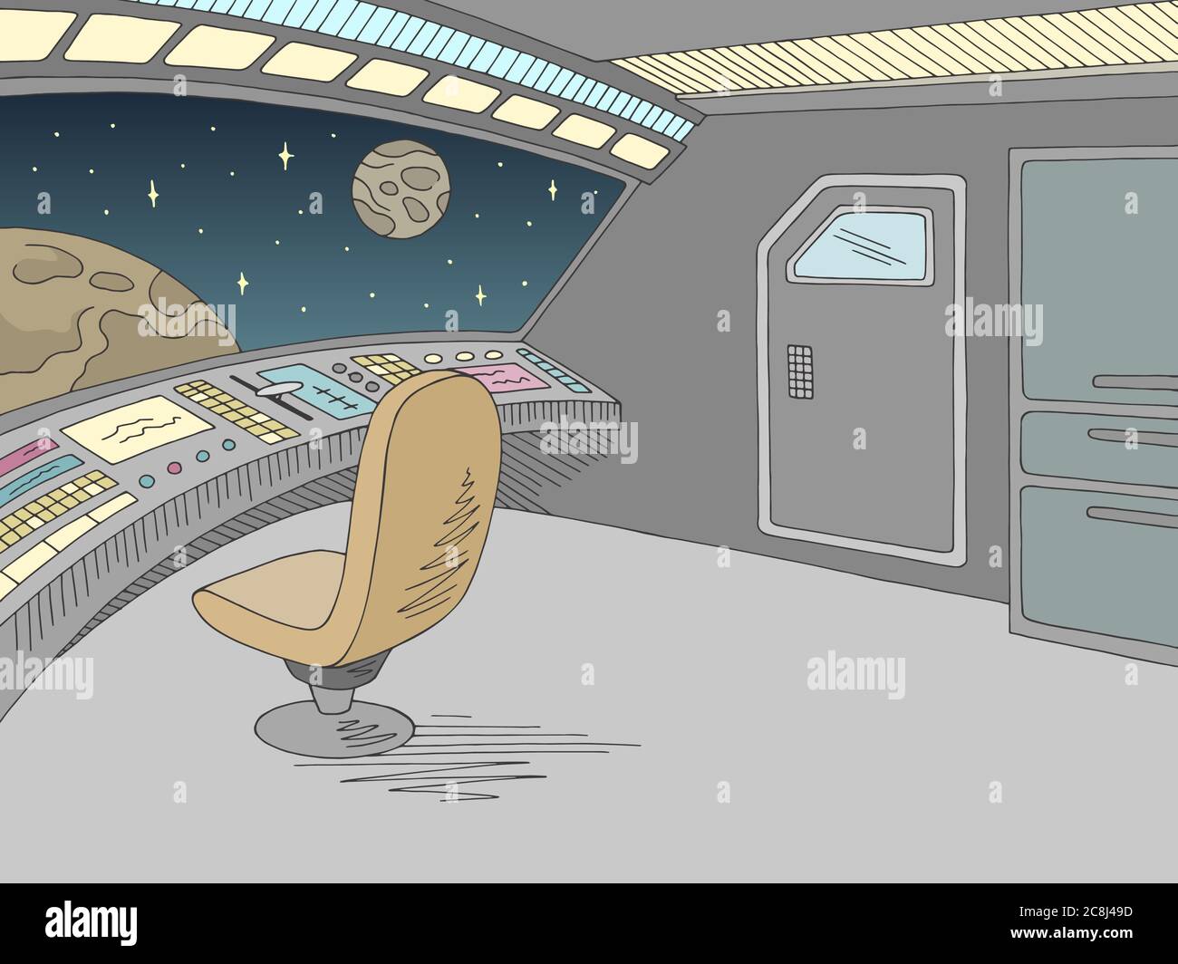Vettore grafico a colori dello schizzo dell'astronave Illustrazione Vettoriale