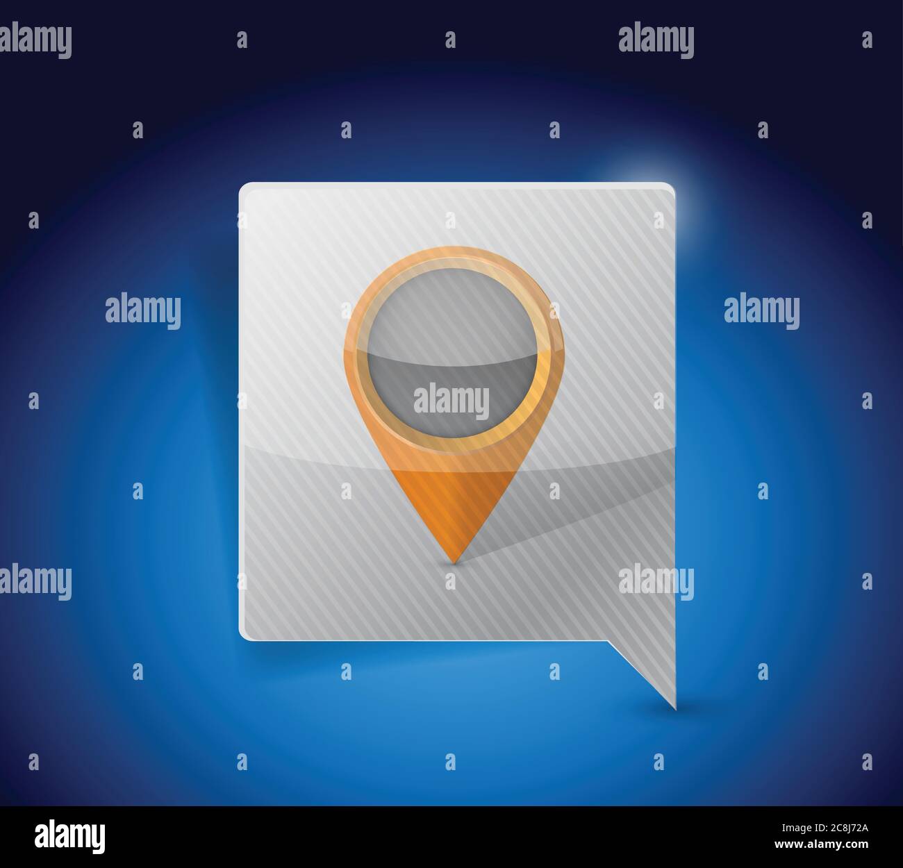 Immagine con puntatore e icona di localizzazione su sfondo blu Illustrazione Vettoriale