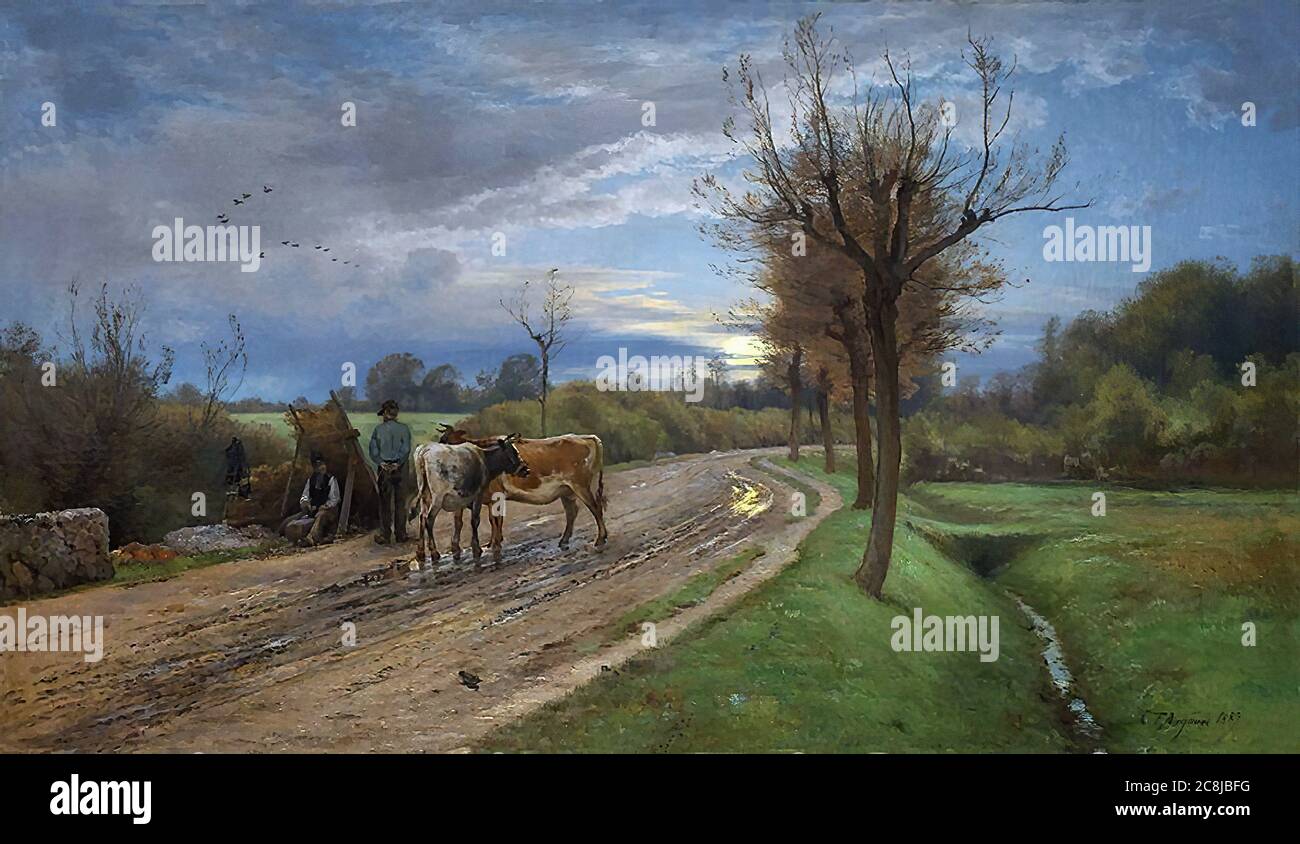 Aagaard Carl Frederik - Dusk fine di un lavoro di giorni - Scuola Danese - 19 ° e inizio del 20 ° secolo Foto Stock