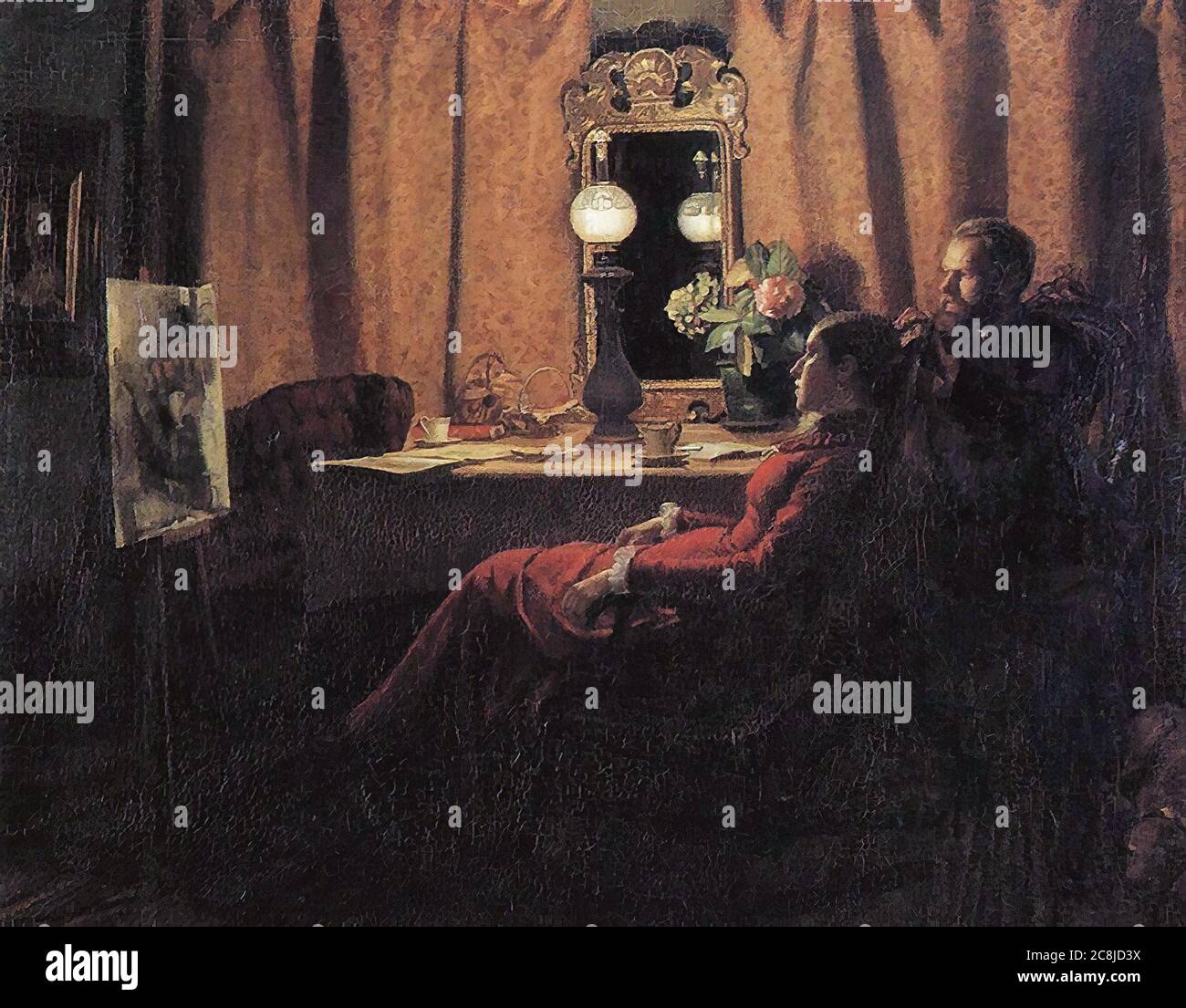 Ancher Michael Peter - Anna e Michael Ancher guardando il loro lavoro - Scuola Danese - 19 ° e inizio 20 ° secolo Foto Stock