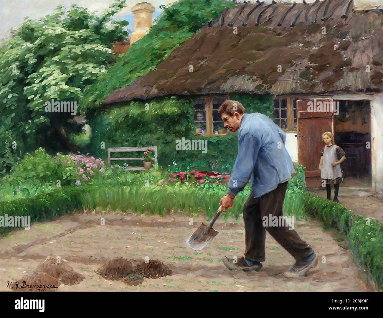 Brendekilde Hans Andersen - lavoro pomeridiano - Scuola Danese - XIX e inizio XX secolo Foto Stock