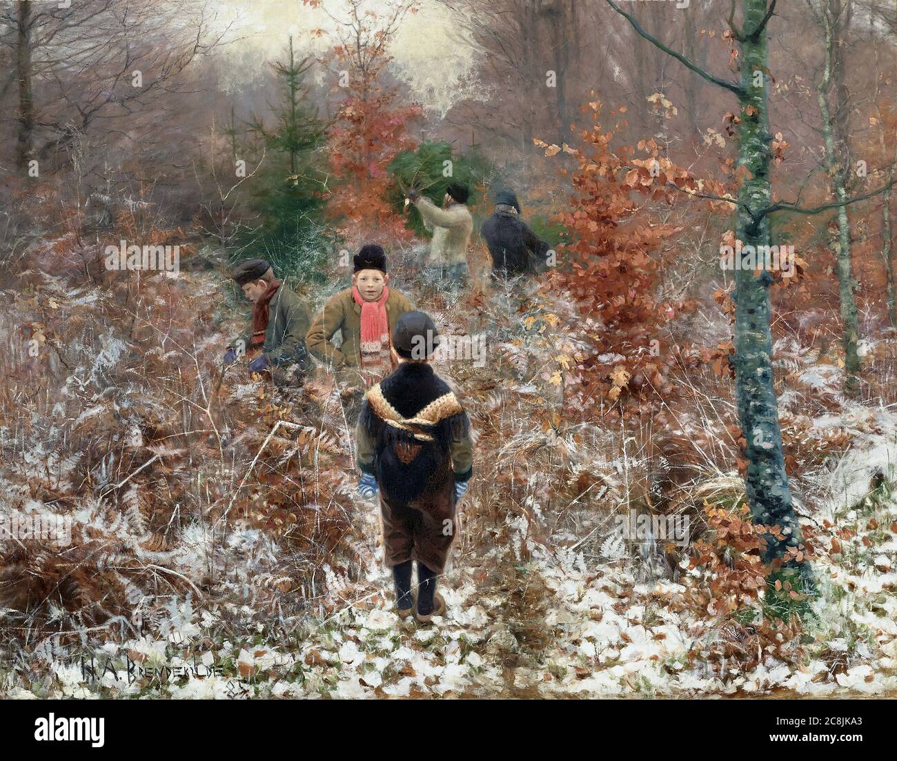 Brendekilde Hans Andersen - taglio alberi di Natale nella foresta - Scuola danese - 19 ° e inizio del 20 ° secolo Foto Stock