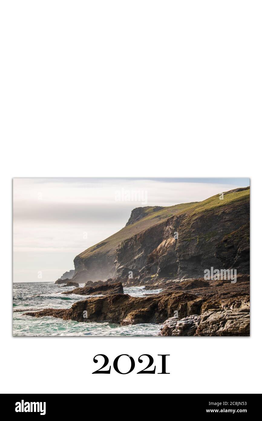 Copertina calendario per 2021 su sfondo bianco Foto Stock
