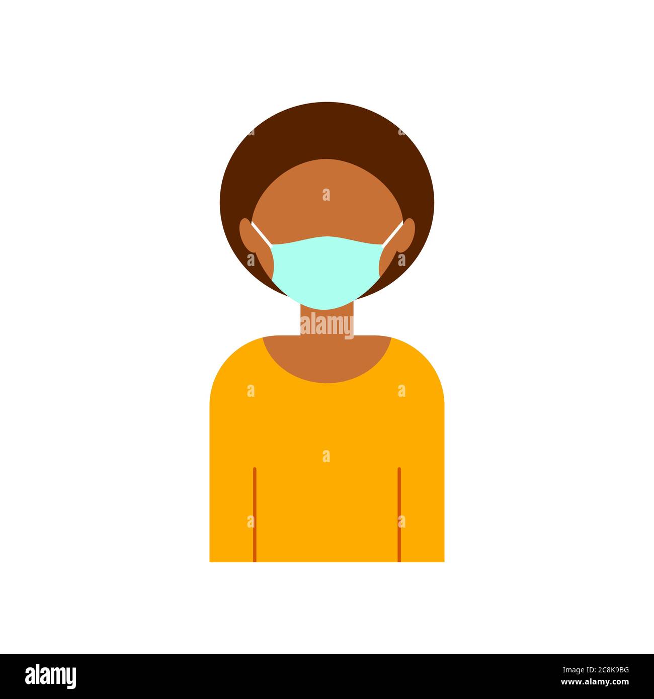 Donna d'affari afroamericana che indossa una maschera protettiva. Sicurezza sul luogo di lavoro. Prevenzione del coronavirus. Nessuna immissione senza maschera facciale. Vettore, piatto. Illustrazione Vettoriale