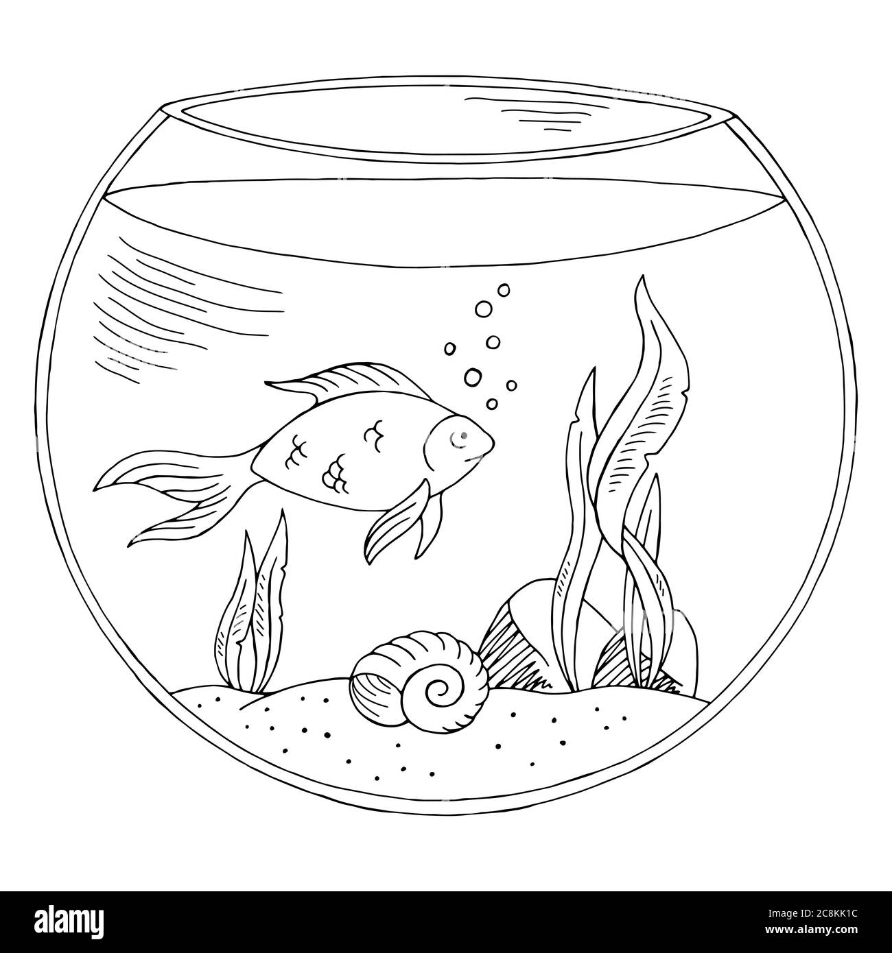 Aquarium grafico bianco nero isolato disegno vettore Illustrazione Vettoriale