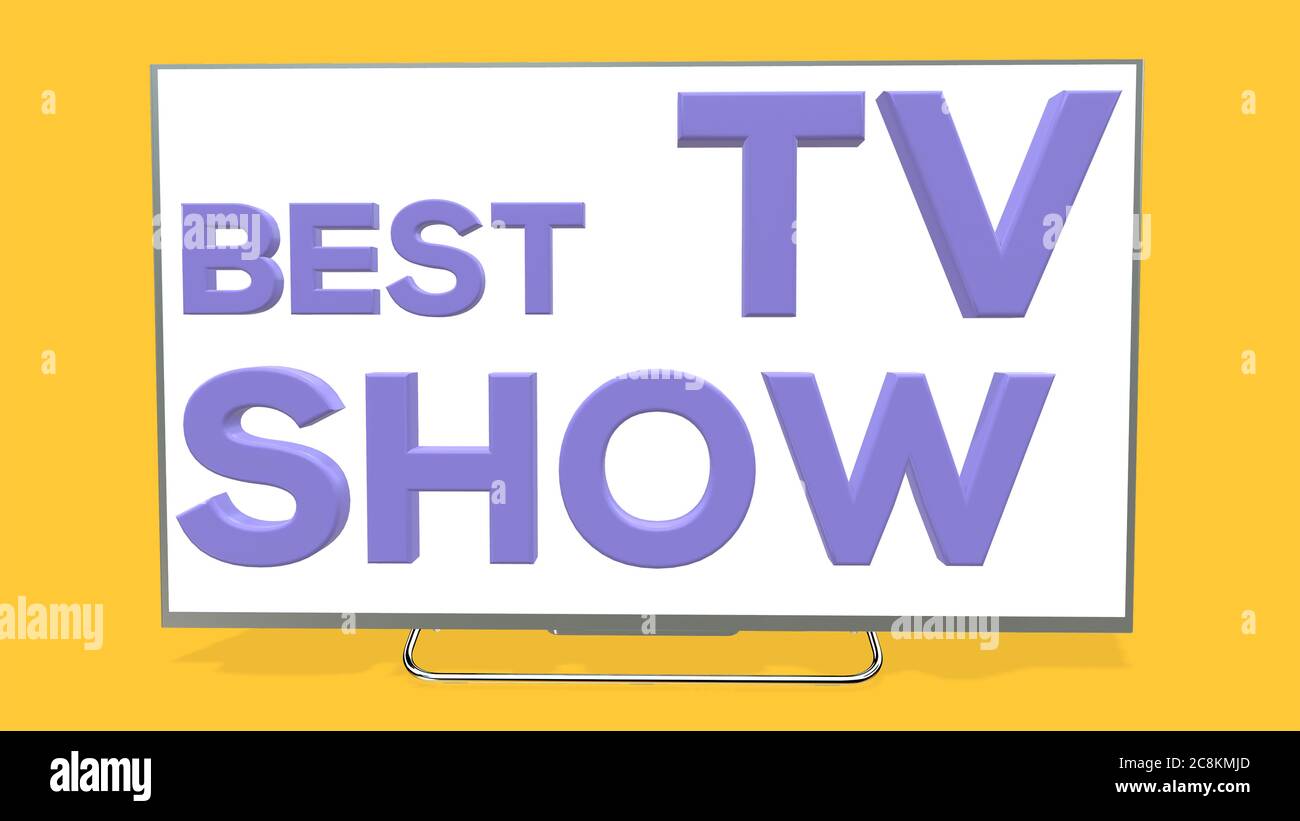 Illustrazione del design del migliore emblema della TV su sfondo giallo Foto Stock