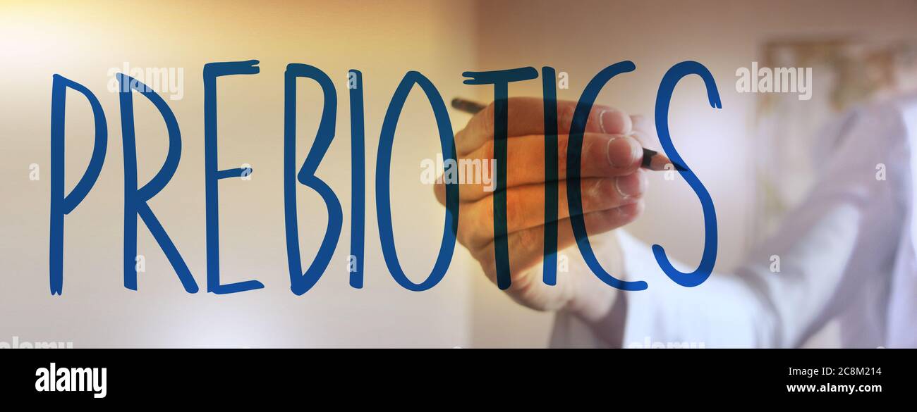 Prebiotici per scrittura a mano con marcatore,. Concetto farmaceutico di medicina di sanità Foto Stock