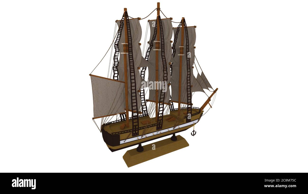 Un'illustrazione in 3D di una nave pirata basata su un ornamento. Foto Stock