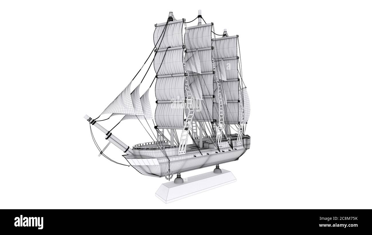 Un 3D wired rendering Illustrazione di una nave pirata basata su un ornamento. Foto Stock