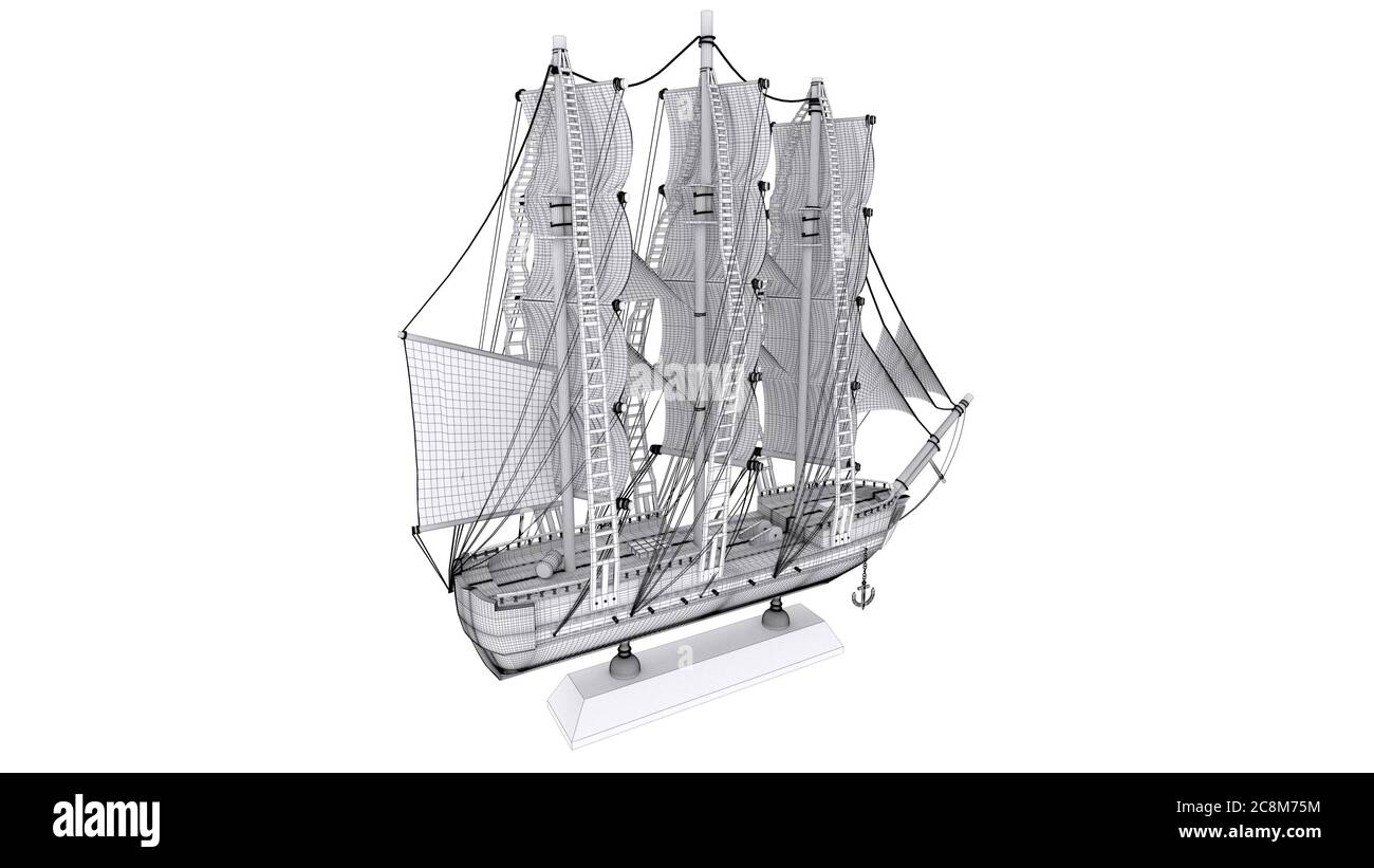 Un 3D wired rendering Illustrazione di una nave pirata basata su un ornamento. Foto Stock