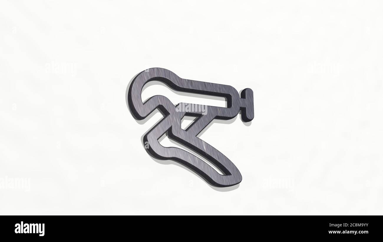 UTENSILI PINZE PER GIUNTI A SCORRIMENTO realizzate in 3D con illustrazione di una scultura metallica lucida su una parete con sfondo chiaro. Attrezzatura e design Foto Stock