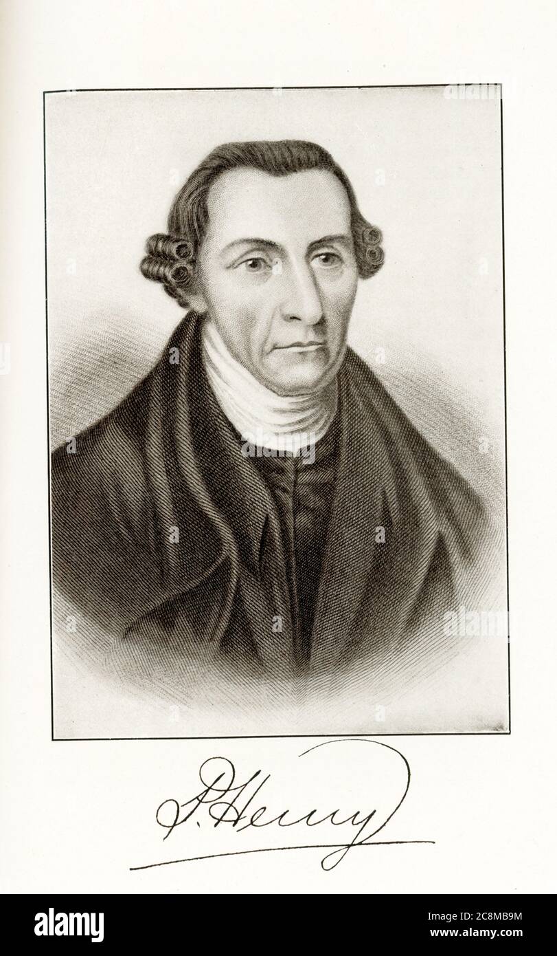 Patrick Henry (1736–1799) è stato un patriota e un oratore americano. Ha incoraggiato la rivolta coloniale nel sud attraverso i suoi discorsi ed è noto per le sue parole: "Dammi la libertà, o dammi la morte!" Foto Stock