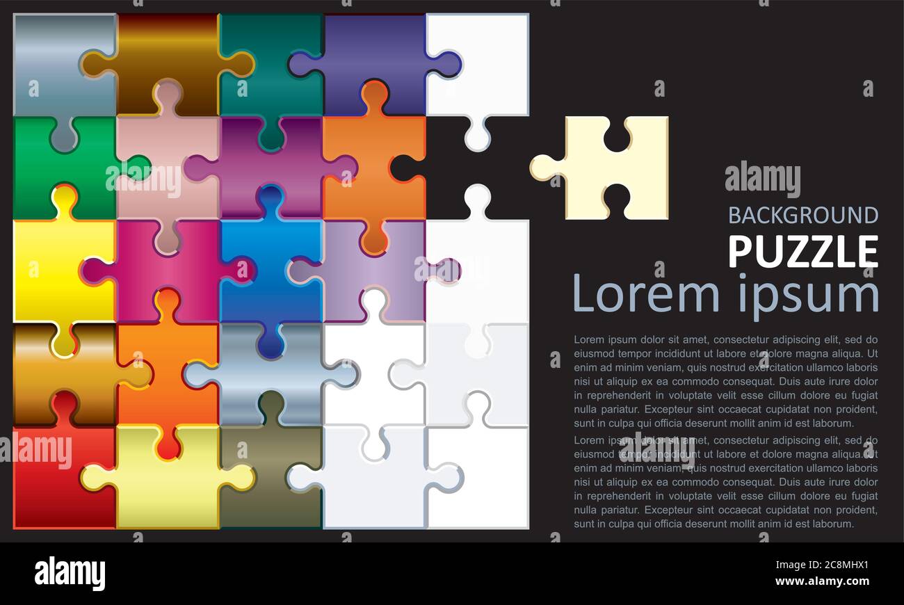 Sfondo presentazione banner puzzle. Concetto di soluzione puzzle. Brillante illustrazione di un puzzle per bambini Illustrazione Vettoriale