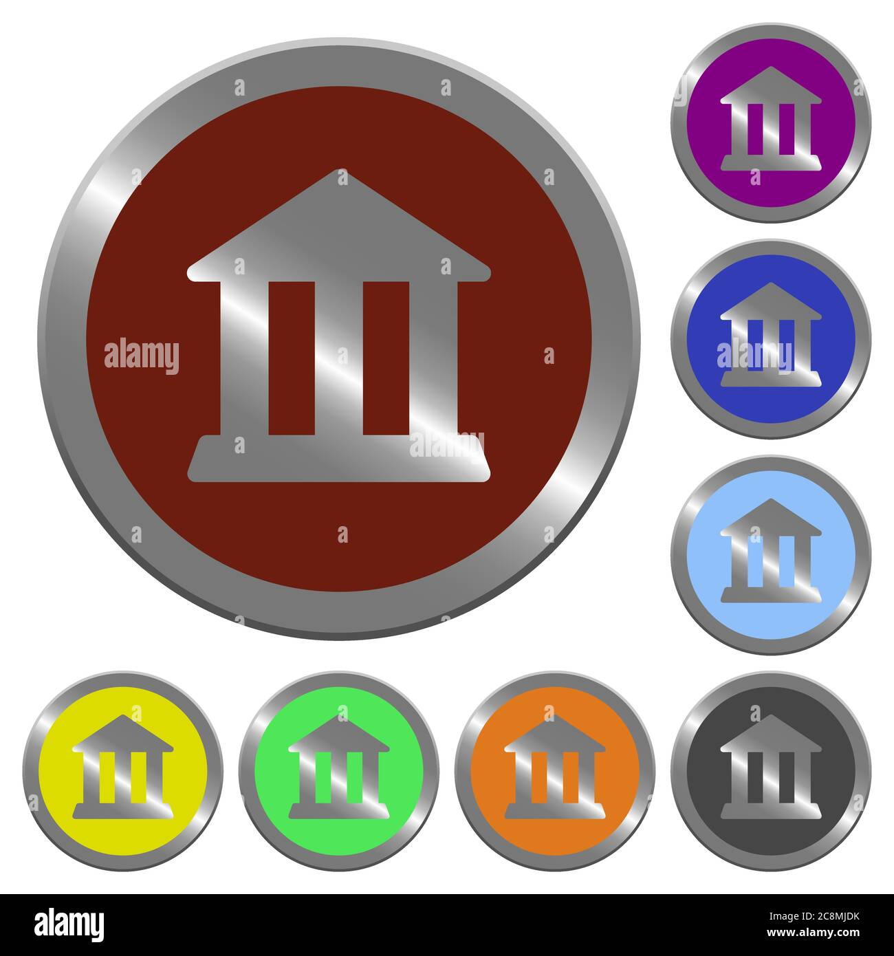 Set di pulsanti di banca a colori lucidi simili a monete. Illustrazione Vettoriale