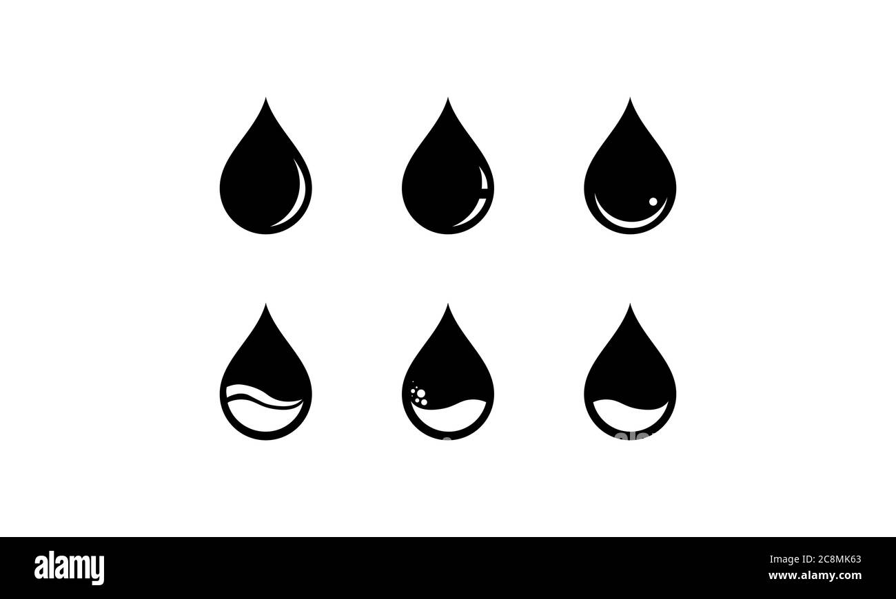 Set di gocce di acqua o olio icona. Vettore su sfondo bianco isolato. EPS 10 Illustrazione Vettoriale