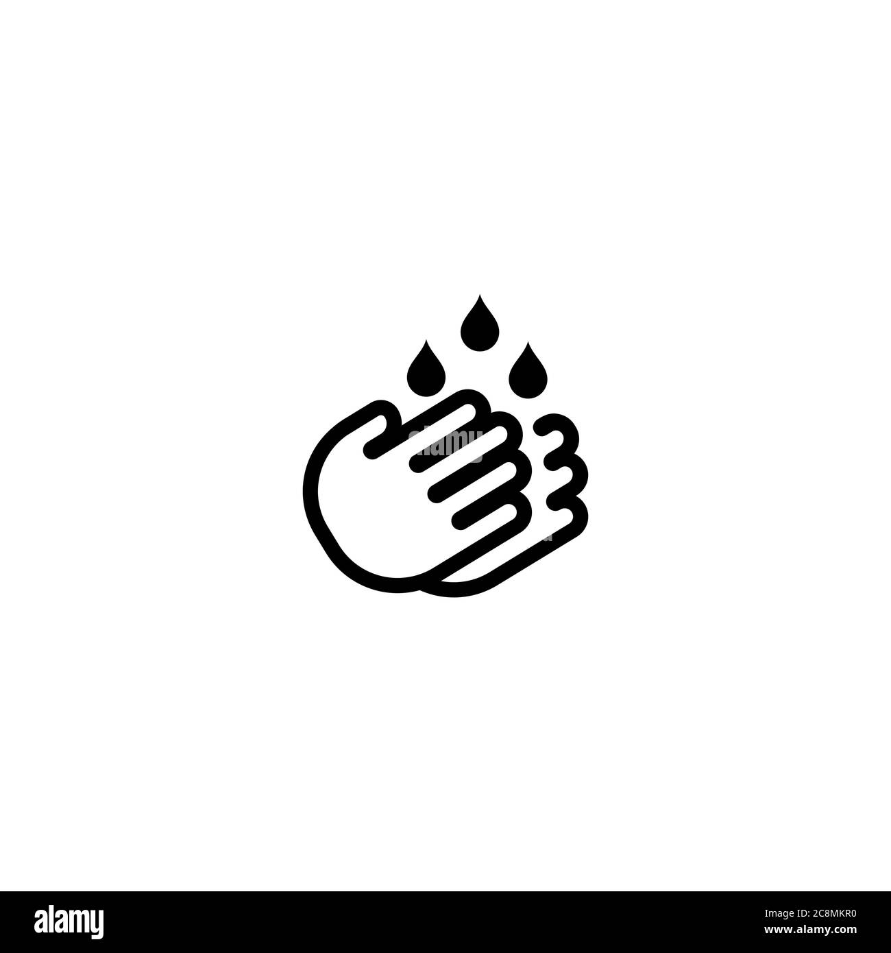 Icona linea lavaggio mani. Pulizia con gocce d'acqua. Simbolo di igiene. Olio idratante. Cartello per la cura della pelle. Vettore su sfondo bianco isolato. EPS 10 Illustrazione Vettoriale