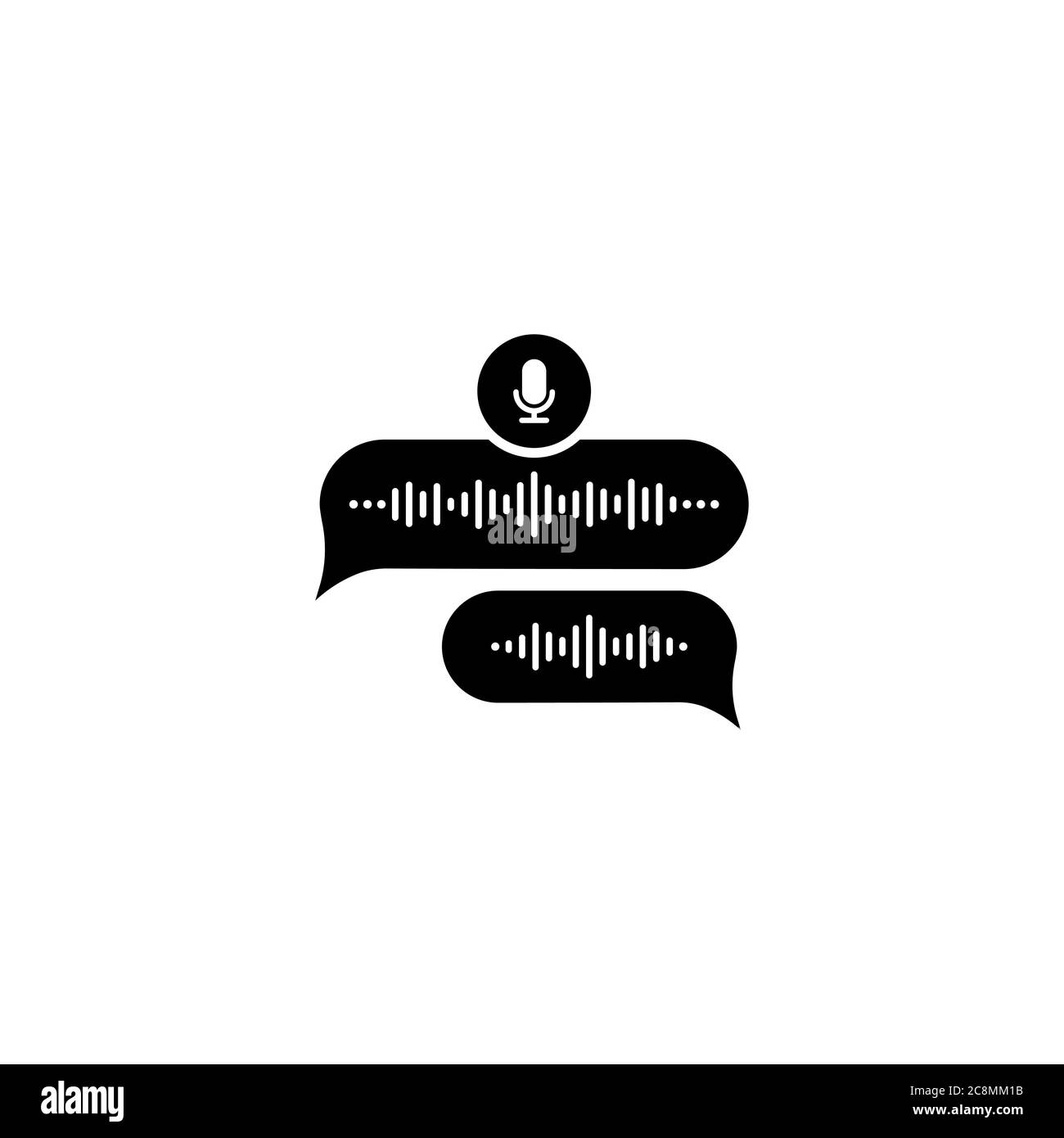 Icona a forma di bolla dei messaggi vocali con onda sonora e microfono. Corrispondenza dei messaggi vocali. Vettore su sfondo bianco isolato. EPS 10 Illustrazione Vettoriale
