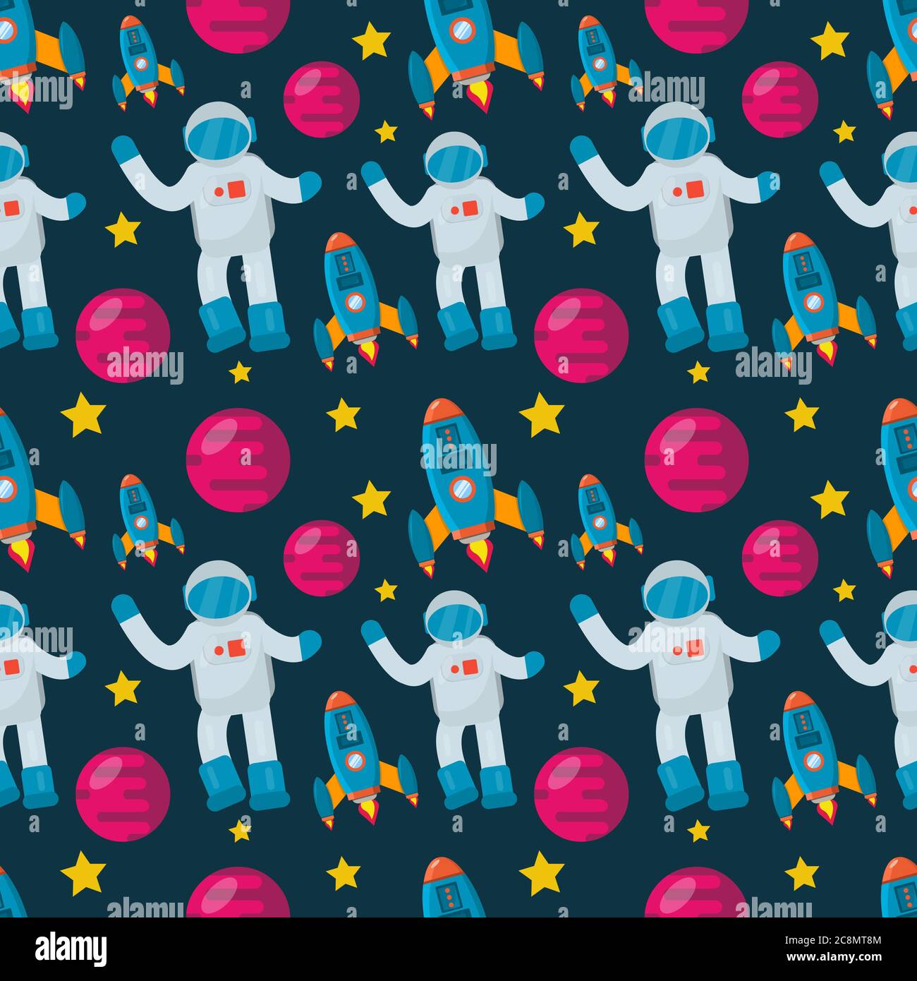 astronauta con sfondo grafico vettoriale senza cuciture delle navicelle spaziali Illustrazione Vettoriale