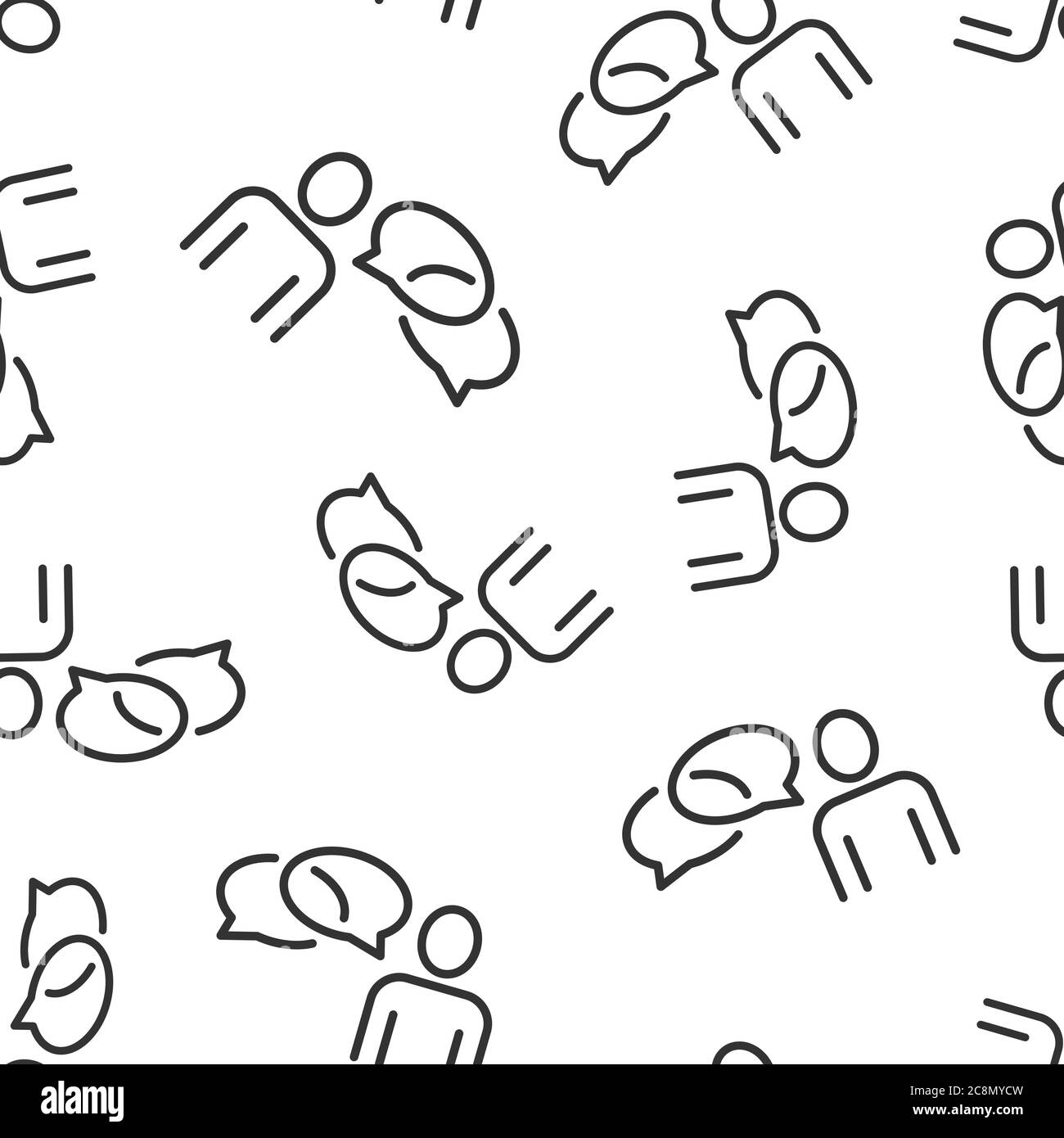 Persone con l'icona della bolla del parlato in stile piatto. Illustrazione vettoriale della chat su sfondo bianco isolato. Concetto aziendale di modello senza interruzioni per il dialogo con gli altoparlanti. Illustrazione Vettoriale